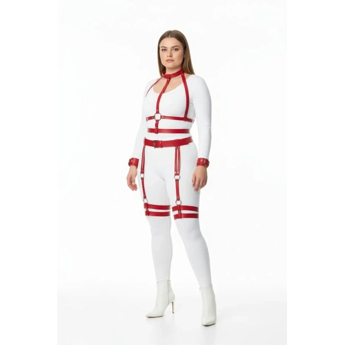 B�y�k Beden K�rm�z� Kad�n Harness Tak�m Jartiyerli ve Halka Detayl� - APFT697