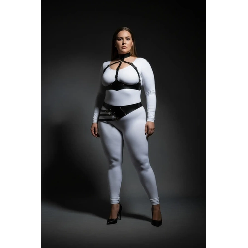 B�y�k Beden Siyah Kad�n Deri Harness Tak�m V�cut Kemeri Detayl� Fantazi Aksesuar - APFT1139