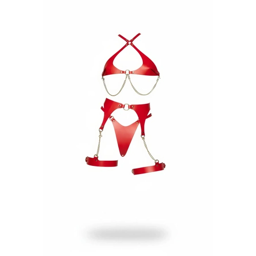 K�rm�z� Harness Tak�m Suni Deri Zincir Detayl� - APFT1219