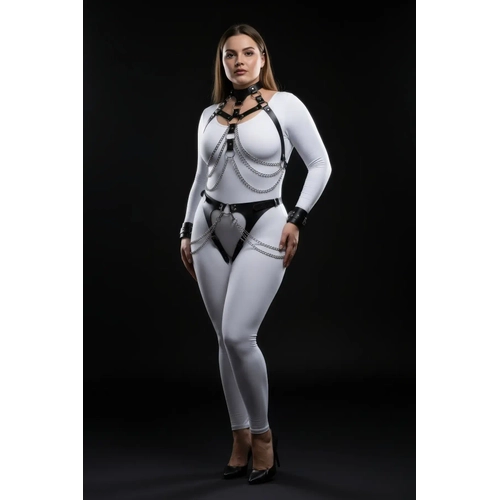 B�y�k Beden Siyah Kad�n Harness Tak�m Zincir Detayl� Deri Fantezi Aksesuar� - APFT1067