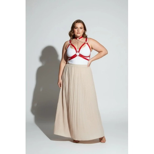 B�y�k Beden K�rm�z� Kad�n Kemer Zincir Detayl� Deri Harness - APFT797