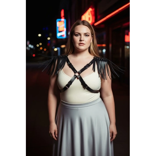 B�y�k Beden Siyah Kad�n Kemer Deri Harness V�cut Aksesuar� Omuz P�sk�l Detayl� - APFT1240