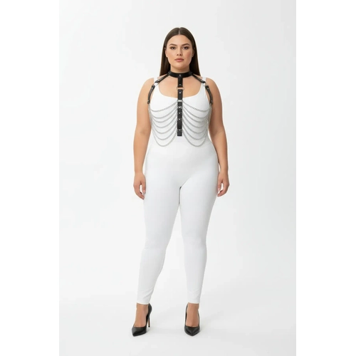 B�y�k Beden Siyah Kad�n Harness Tak�m Zincir ve Halka Detayl� Deri V�cut Aksesuar� - APFT721