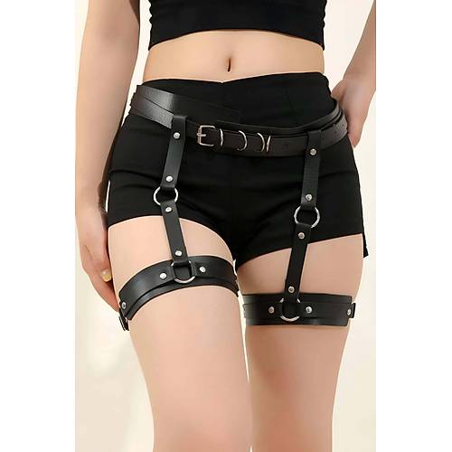 Siyah Deri Jartiyer Harness - APFT804