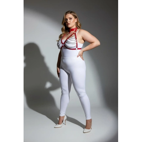 B�y�k Beden K�rm�z� Kad�n Harness Tak�m Zincir Detayl� Fantezi Choker Yaka - APFT945