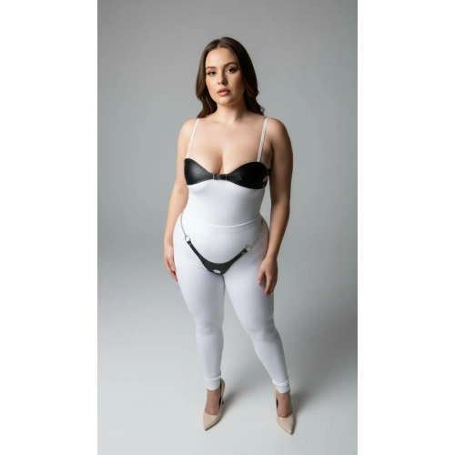 B�y�k Beden Siyah Kad�n Harness Tak�m Zincir ve Halka Detayl� Deri Fantezi Aksesuar - APFT1234