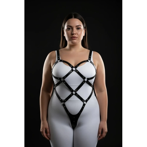 B�y�k Beden Siyah Kad�n V�cut Harness Tak�m, �ivi Detayl� ��k Fantazi Aksesuar - APFT542