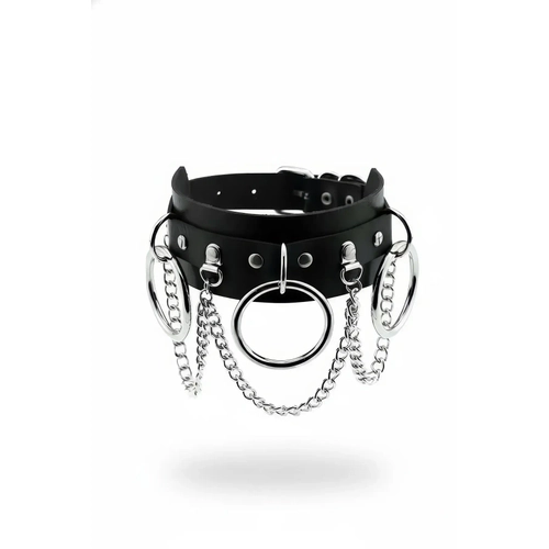 Siyah Choker Deri Zincirli B�y�k Halkal� - APFT407
