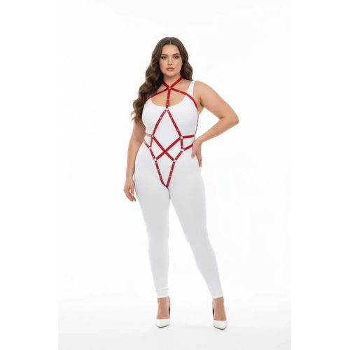 B�y�k Beden K�rm�z� Kad�n Tam V�cut Deri Harness Fantazi Giyim - APFT295