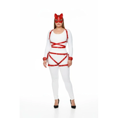 B�y�k Beden K�rm�z� Kad�n Deri Harness Tak�m V�cut �apraz Ba�lama Fantezi Aksesuar� - APFT1036