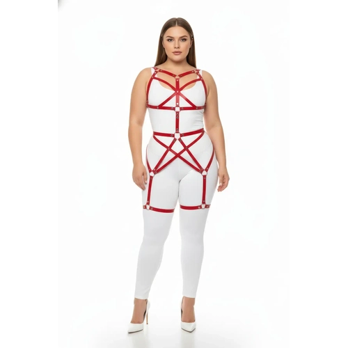 B�y�k Beden K�rm�z� Kad�n Harness Tak�m Full Body Deri Fantezi Aksesuar - APFT894