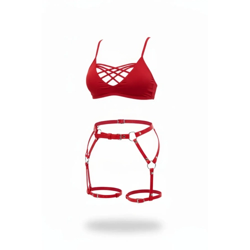 K�rm�z� Jartiyer Harness Deri Tokal� Ayarlanabilir V�cut Aksesuar� - APFT770
