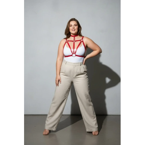 B�y�k Beden K�rm�z� Kad�n Kemer Halka Detayl� Deri Harness V�cut Aksesuar� - APFT747