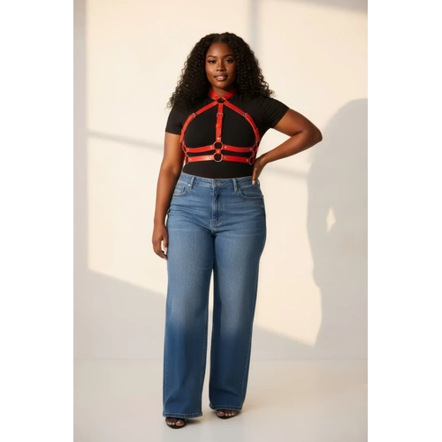 B�y�k Beden K�rm�z� Kad�n Kemer Ayarlanabilir Deri Harness V�cut Aksesuar� - APFT218