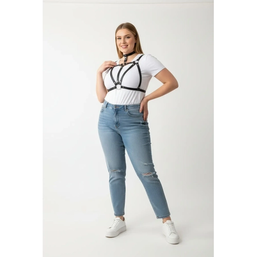 B�y�k Beden Siyah Kad�n Kemer Deri V�cut Aksesuar� Choker Detayl� - APFT747