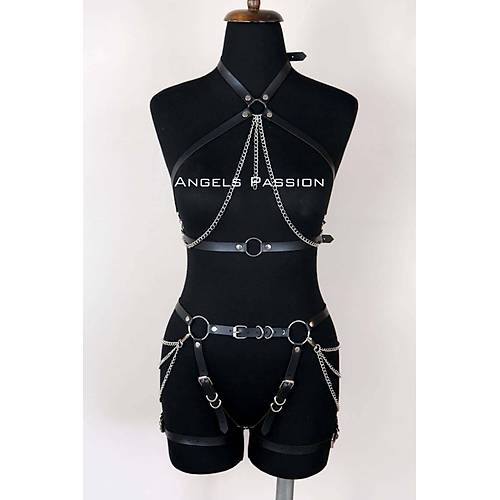 Deri Body Harness, Kadn Deri Fantezi Giyim - APFT1084