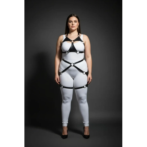 B�y�k Beden Siyah Kad�n Deri Harness Tak�m Halka Detayl� Jartiyerli - APFT1272