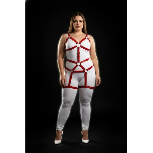 B�y�k Beden K�rm�z� Kad�n Deri Harness Tak�m Jartiyerli V�cut Aksesuar� - APFT750