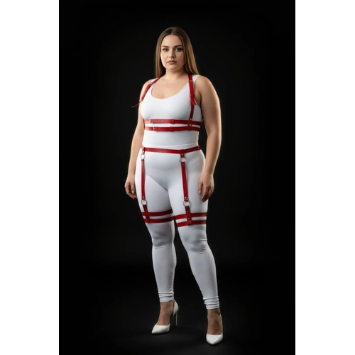 B�y�k Beden K�rm�z� Kad�n Deri Harness Tak�m Ayarlanabilir Halka Detayl� - APFT537