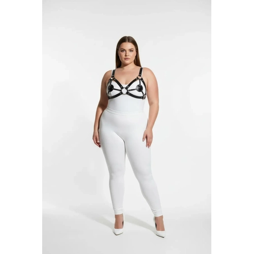 B�y�k Beden Siyah Kad�n Deri S�tyen Harness Tak�m Halkal� Detayl� Fantezi Aksesuar - APFT112