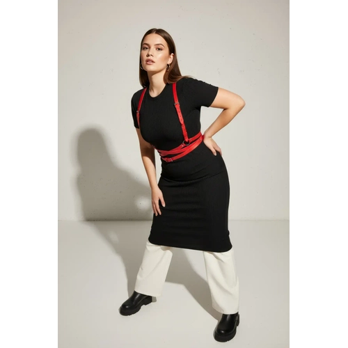 B�y�k Beden K�rm�z� Kad�n Kemer Deri Harness V�cut Aksesuar� - APFT198