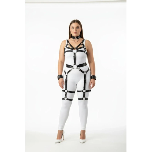 B�y�k Beden Siyah Kad�n Harness Tak�m Full Body Jartiyerli Deri Aksesuar - APFT1267