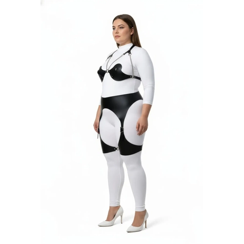 B�y�k Beden Siyah Kad�n Harness Tak�m Zincir ve Jartiyer Detayl� - APFT1220