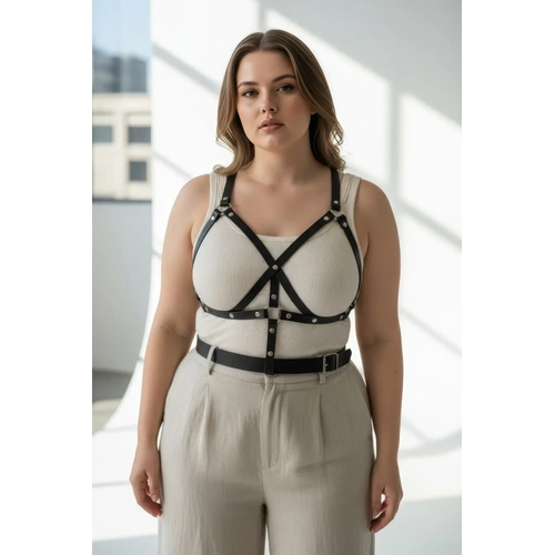 B�y�k Beden Siyah Kad�n Kemer Harness Detayl� Deri V�cut Aksesuar� - APFT1294