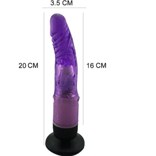 20 CM Anal ve Vajinal Mor Titreimli Jel Vantuzlu Vibratr Dildo