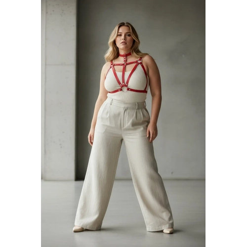 B�y�k Beden K�rm�z� Kad�n Kemer Halka Detayl� Deri Harness V�cut Aksesuar� - APFT747