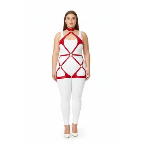 B�y�k Beden K�rm�z� Kad�n Deri Harness Tak�m Halka Detayl� Fantezi V�cut Aksesuar� - APFT1331