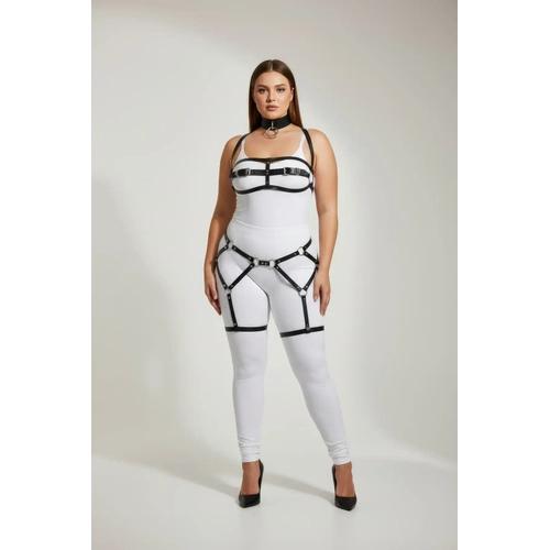 B�y�k Beden Siyah Kad�n Jartiyer Harness Tak�m Tasmal� Deri V�cut Aksesuar� - APFT242