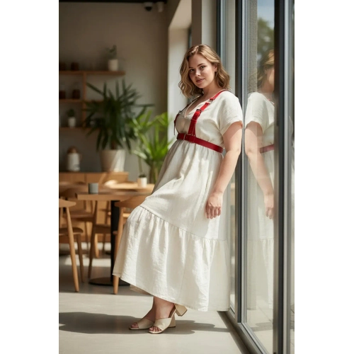 B�y�k Beden K�rm�z� Kad�n Kemer, Kal�n Deri Harness V�cut Aksesuar� - APFT529