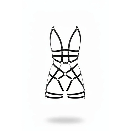 Siyah Jartiyer Harness Deri V�cut Kafesi Tam Boy - APFT502