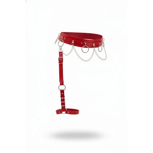 K�rm�z� Jartiyer Harness Zincir Detayl� Suni Deri - APFT807
