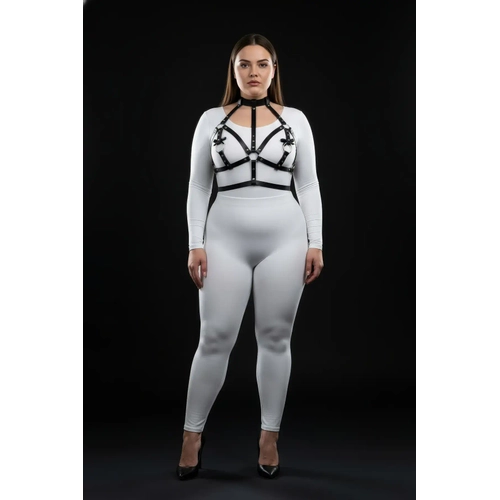 B�y�k Beden Siyah Kad�n Deri Harness Tak�m Boyunluk ve Halka Detayl� Fantazi Aksesuar - APFT473