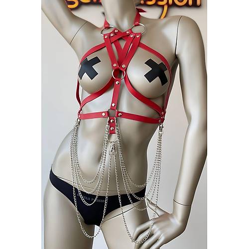 Krmz Gs zeri Seksi Erotik Harness