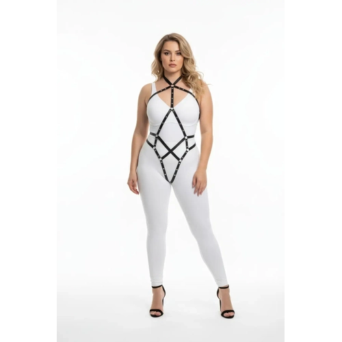 B�y�k Beden Siyah Kad�n Deri Harness Metal Detayl� V�cut Aksesuar� - APFT295