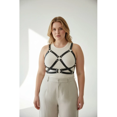B�y�k Beden Siyah Kad�n Kemer Halka Detayl� Deri Harness V�cut Aksesuar� - APFT816