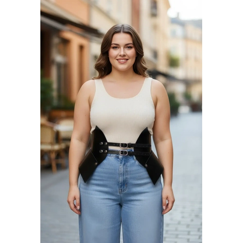 B�y�k Beden Siyah Kad�n Deri Korse Kemer Kombin Tamamlay�c� - APFT1010