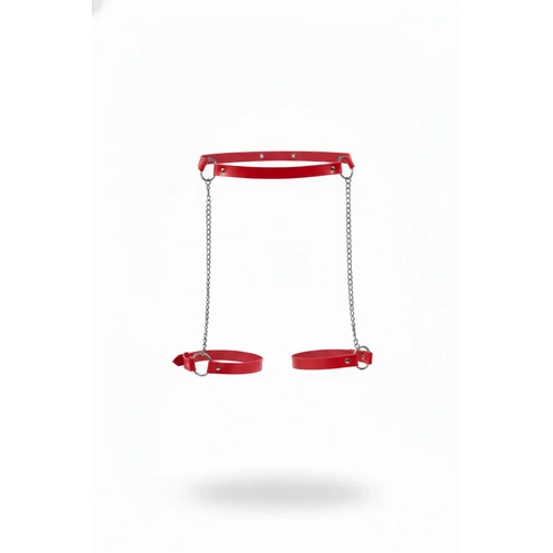 K�rm�z� Jartiyer Harness Zincir Detayl� Suni Deri Bacak Aksesuar� - APFT775