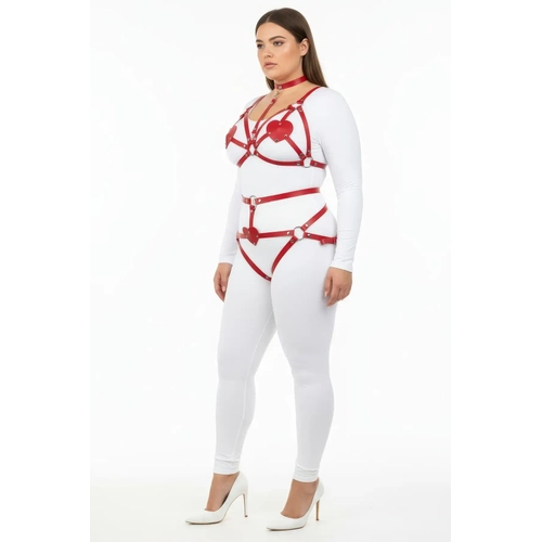 B�y�k Beden K�rm�z� Kad�n Harness Tak�m Kalp Detayl� Fantezi Deri V�cut Aksesuar� - APFT467