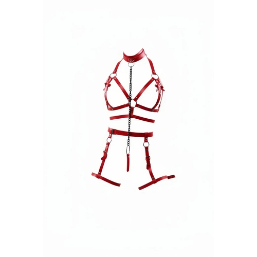 K�rm�z� Harness Tak�m Deri Zincir Detayl� V�cut Jartiyeri - APFT457