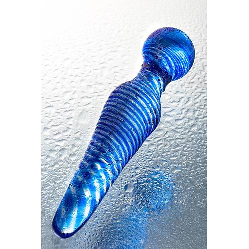 ift tarafl yapay penis Sexus Glass, cam, mavi, 17 cm
