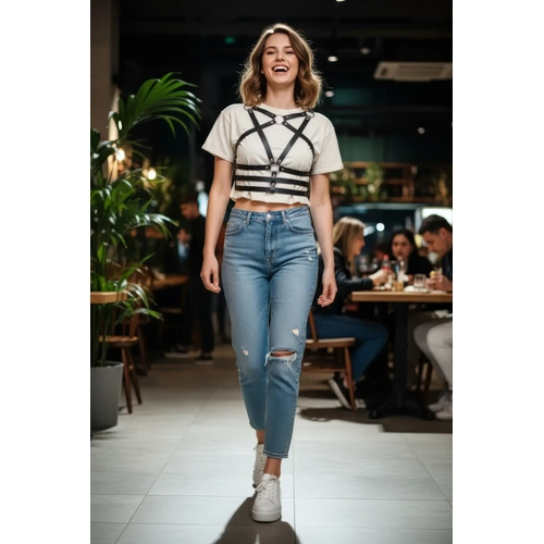 Siyah Kad�n Kemer Deri �oklu Bantl� V�cut Aksesuar� - APFT955