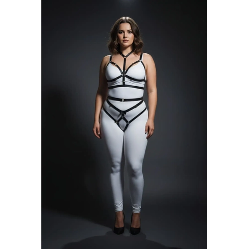 B�y�k Beden Siyah Kad�n Lastik Harness Tak�m Halka Detayl� - APFT362