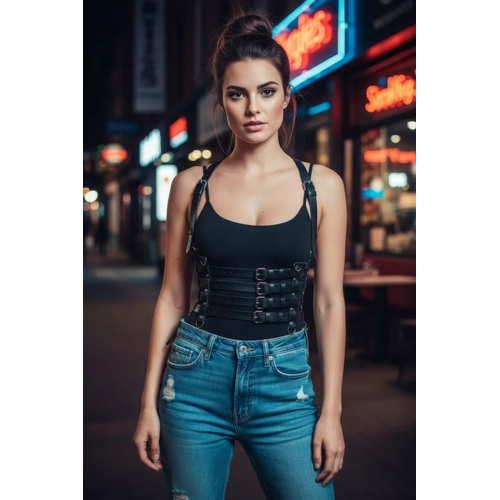 Siyah Kad�n Kemer Deri �ok Tokal� V�cut Aksesuar� - APFT630