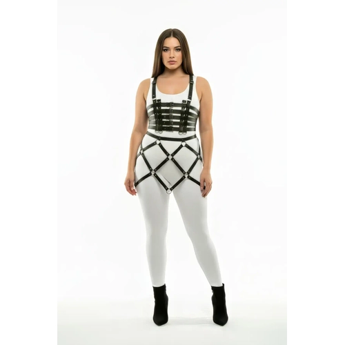 B�y�k Beden Siyah Etek Kafes Detayl� Deri Harness Aksesuar - APFT785