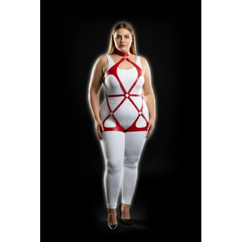 B�y�k Beden K�rm�z� Kad�n Deri Harness Tak�m Halka Detayl� Fantezi V�cut Aksesuar� - APFT1331