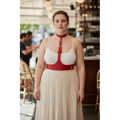 B�y�k Beden K�rm�z� Kad�n Kemer Ask�l� Korse Stil Deri Aksesuar - APFT1297